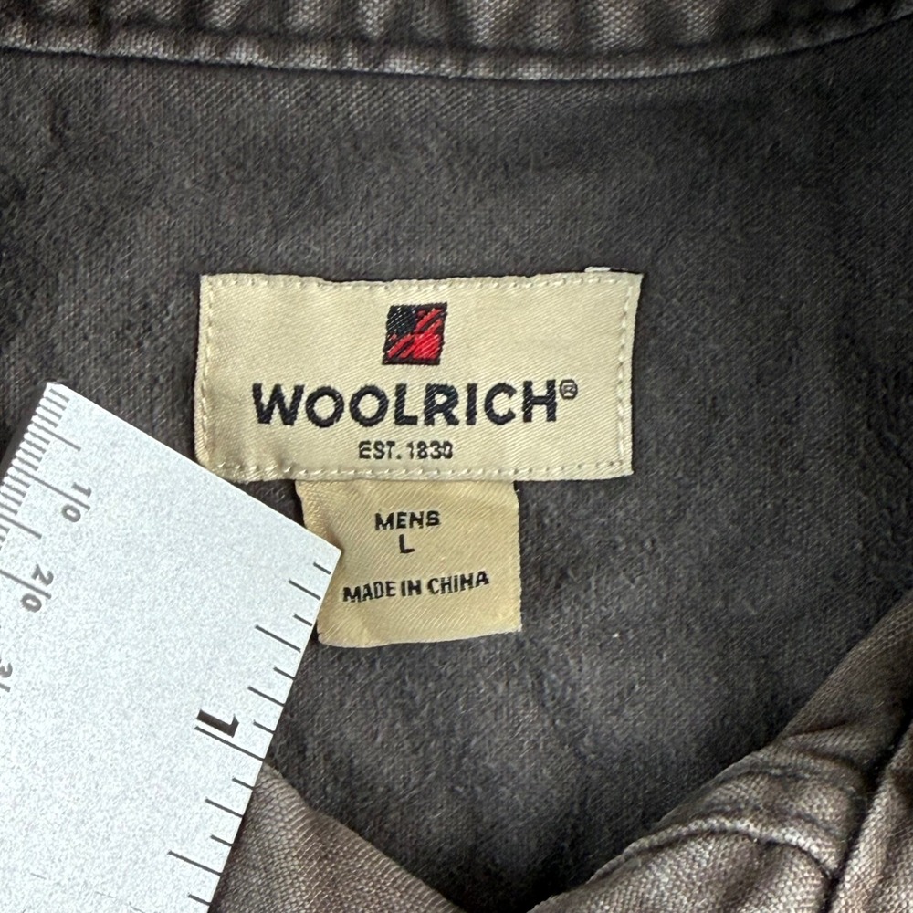 Woolrich Mens Large Brown Canvas Work Shirt Long Sleeve Button Down Utility L - Picture 3 of 6